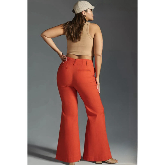 Anthropologie Maeve The Naomi Wide-Leg Flare Pants Plus Size 26W Orange Preppy - Picture 9 of 16